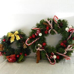2 Small Christmas Wreaths 8" 12" Handmade